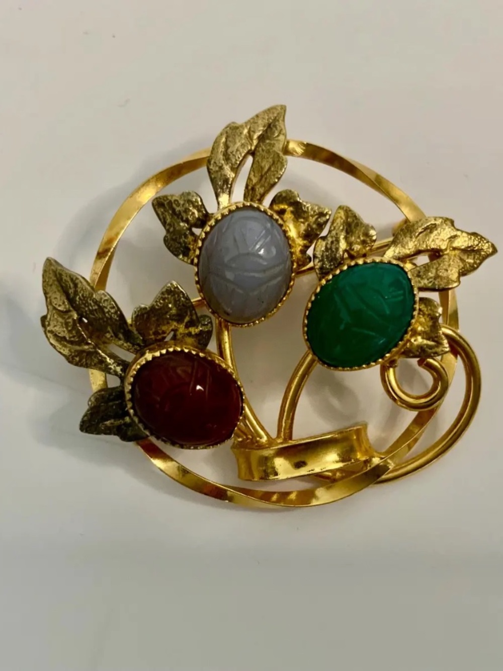 Vintage Brooch, Charles Reis Scarab Stone Brooch, 1960’s